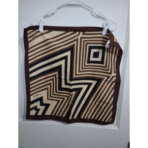 Vintage Leo Narducci Mod Geometric Scarf 20" Brown Cream Op Art Made In Italy